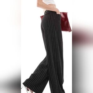 Women's Black Pinstripe Wide-Leg Pants Size 14